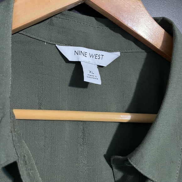 Nine West - Women’s Olive Green Button-Up Tie Front Blouse - Picture 4 of 4